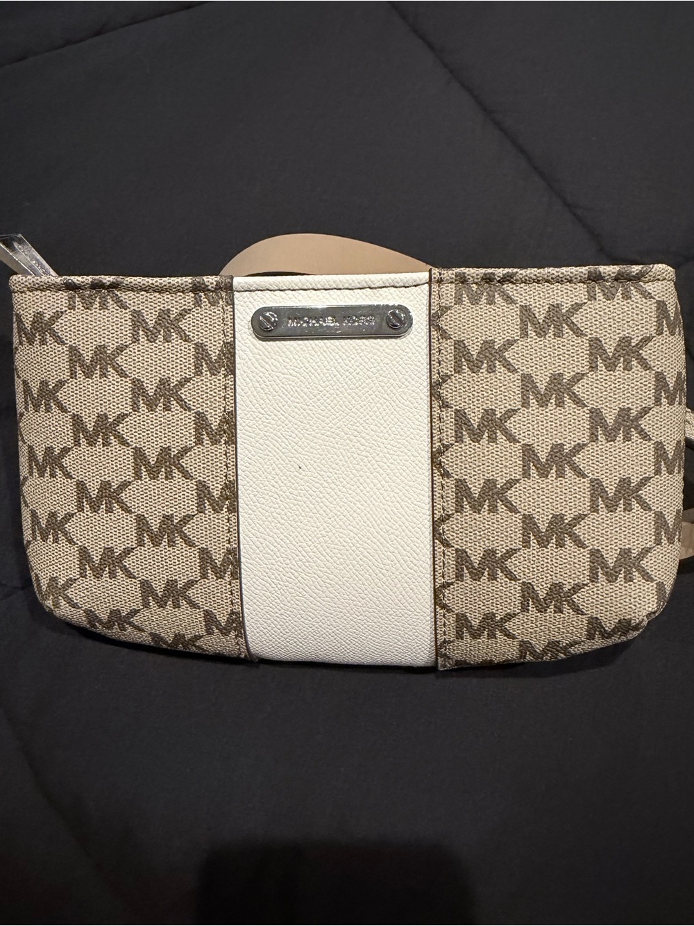 Michael Kors Beige and White MK Signature Wristlet